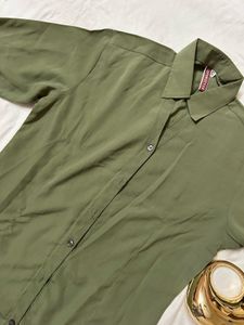 Grey and green Button-Down Shirt
