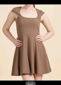 Cute Brown Cap Sleeve Fit and Flare Dress