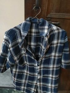 Blue Plaid Short Sleeve Button-Up Shirt