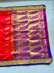 Red Silk Saree with Golden Border
