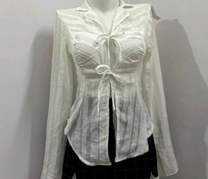 .𖥔 ݁ ˖Textured Lace-Up Blouse ⭐