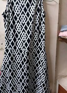 Monochrome Geometric Lace-Up Dress