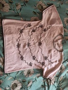 Chic Pink Top with Floral Embroidery