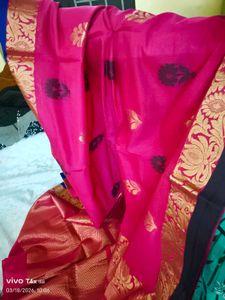 Beautiful Rani pink Saree with Blue Blouse