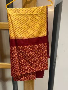 Vibrant Yellow Red Ethnic Skirt with Dupatta
