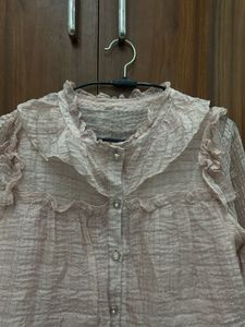 Sheer Ruffle Neck Blouse