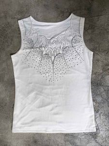 White Embellished Sleeveless Top