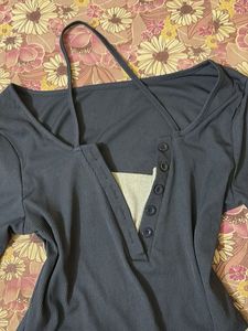 Savana Chic Navy and Grey Long Sleeve Top