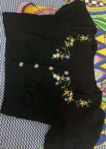 Black Embroidered Crop Top