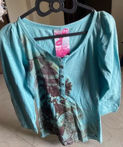 New Remanika Blue Graphic T-Shirt–Size XS