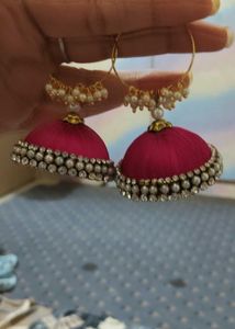 Vibrant Pink Silk Tassel Earrings