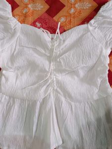 Trendy White Puff Sleeve Peplum Top
