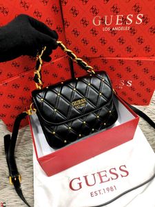 GUESS* *TRIANA BLACK QUILTED FLAP SHOULDER BAG*
