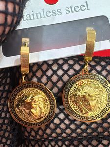 Gold Medusa Head Hoop Earrings