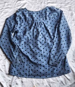 Chic Blue Polka Dot Ruffle korean style top