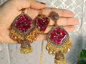Boho Resin Floral Dangle Earrings &amp; Bracelet Set