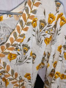White Kurta with Yellow Floral Print