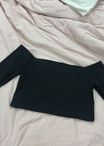 Black Imported Off-Shoulder Crop Top