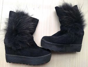 Black suede  Faux Fur Platform Boots