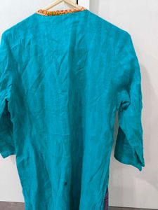 Embroidered Teal Kurta (small rip backside lower)