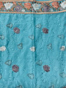 Blue Saree With Full Work Embriodery.