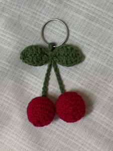 Handmade Crochet Cherry Keychain