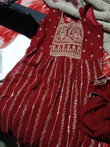 Maroon Embroidered Anarkali Suit