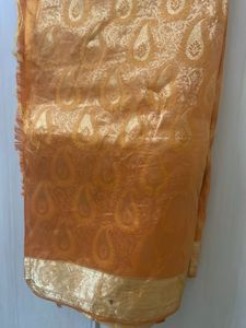 Elegant Orange Saree with Golden Border