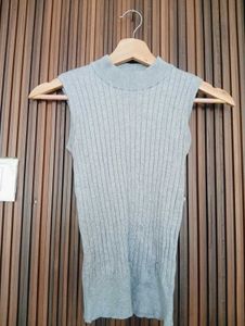 Sleeveless Mock Neck Ribbed Top