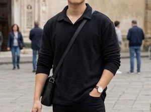 Men's Black Long Sleeve Polo Shirt