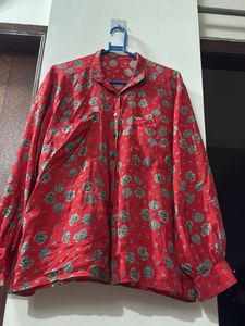 Red Floral Button-Up Shirt