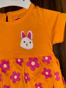 🌸 Cute Floral Bunny Girls’ Frock | Soft Cotton Bl