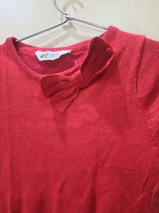 H&amp;M Red Knit Dress with Bow Detail