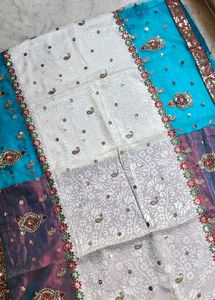 multi color designer saree with blouse piece