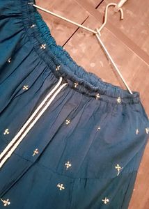Teal Embroidered Cotton Skirt