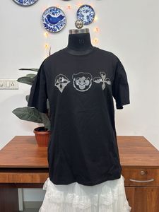 Black T-Shirt with Embellished Graphics