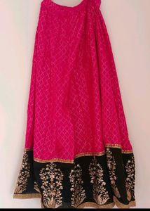 Pink &amp; Black Embroidered Lehenga Skirt