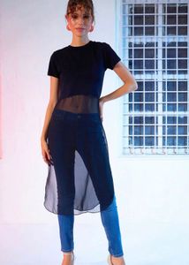 Sheer Overlay Long Tunic Top