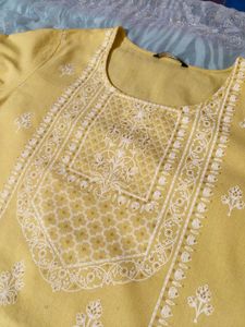 Elegant Yellow Kurta with White Embroidery