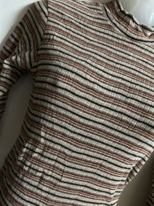 Striped Mock Neck Long Sleeve Top