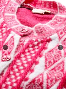 Cozy Pink &amp; White Diamond Knit Cardigan