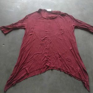 Maroon Asymmetrical Tunic Top