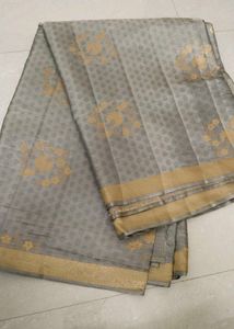 Elegant Grey Saree with Gold Motifs