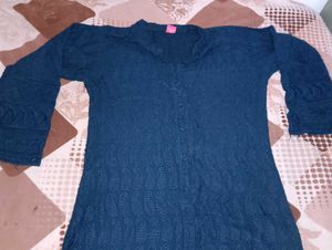 Teal Blue Knitted Kurta