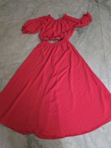 Red Two-Piece Skirt & Crop Top Set