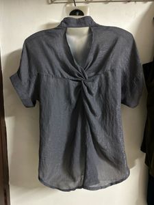 Stylish Grey Textured Short Sleeve Shirt
