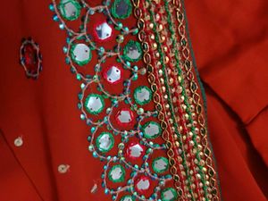 Orange Embroidered Saree with Mirror Work