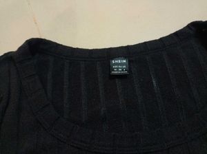 Shein Black Ribbed Long Sleeve Top