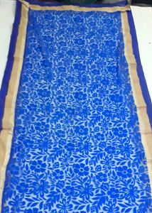 Dupatta velvet flower designer piece colour blue