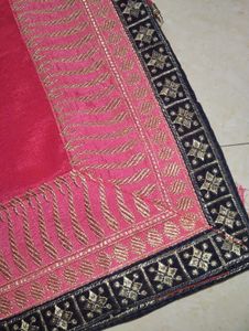 Vibrant Pink Silk Saree with Black Border